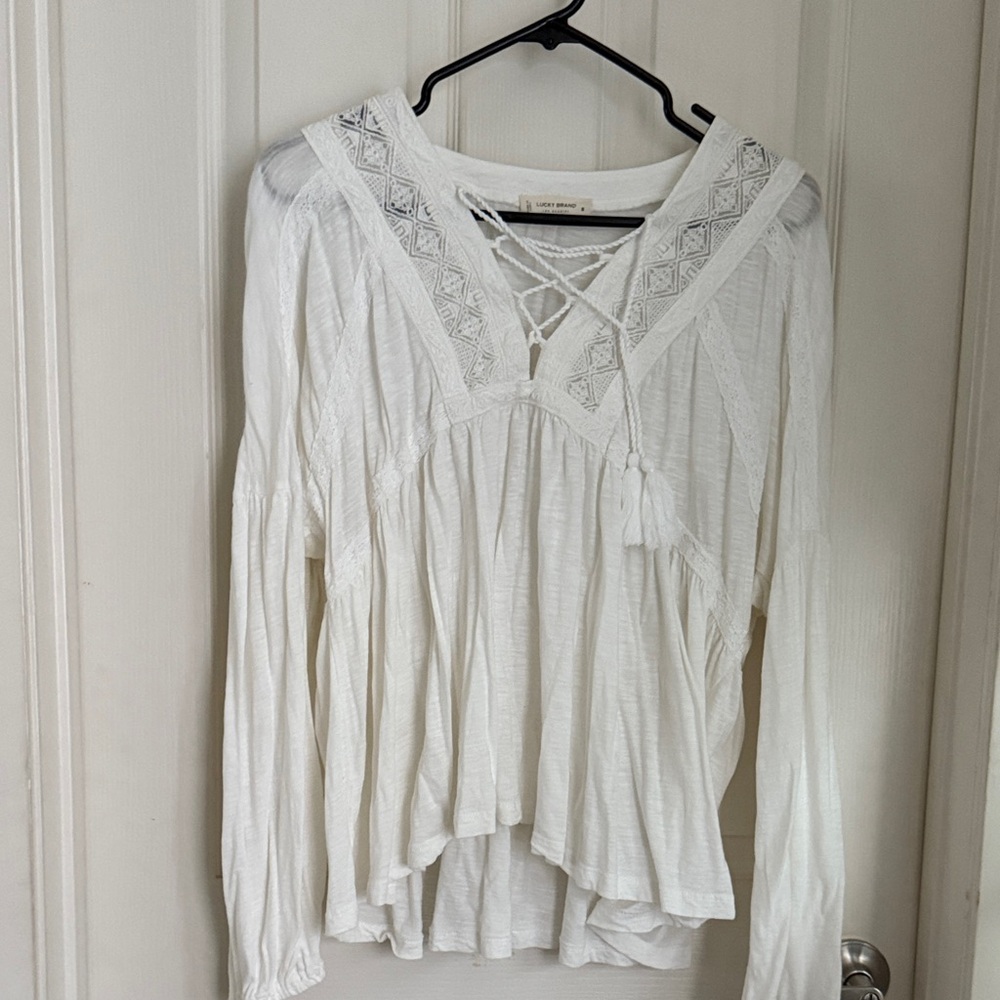 Lucky Brand White Lace Detail Blouse